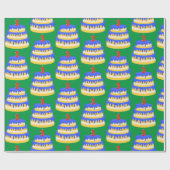 Papier Cadeau Gâteau bleu 3e anniversaire (Plat)