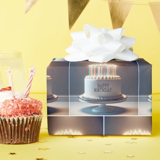 Papier Cadeau Gâteau d'anniversaire avec beaucoup de bougies (Fête d'anniversaire)