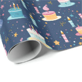 Papier Cadeau Gâteau d'anniversaire avec bougies enveloppant du  (Coin rond)