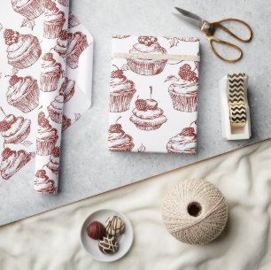 Papier Cadeau Gâteau de Noël Cupcake Rouge Vintage