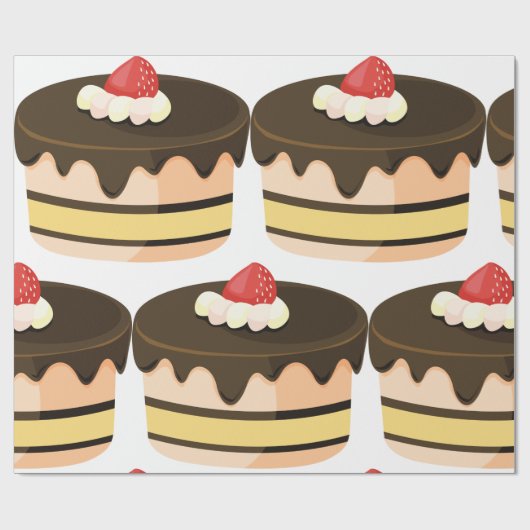 Papier Cadeau Gâteau Et Fraise (Plat)