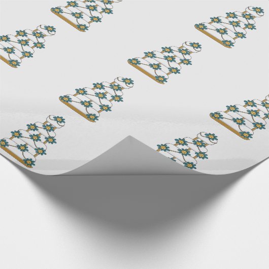 Papier Cadeau Gâteau mariage en Turquoise et or en blanc (Coin)
