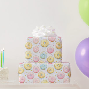 Papier Cadeau Gâteaux D'anniversaire Donuts Bleu Rose Jaune