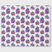 Papier Cadeau Gâteaux d'anniversaire violets (Plat)