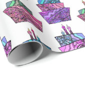 Papier Cadeau Gâteaux d'anniversaire violets (Coin rond)