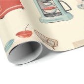 Papier Cadeau Gâteaux et outils de cuisine rétro (Coin rond)
