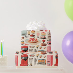 Papier Cadeau Gâteaux et ustensiles de cuisine rétro
