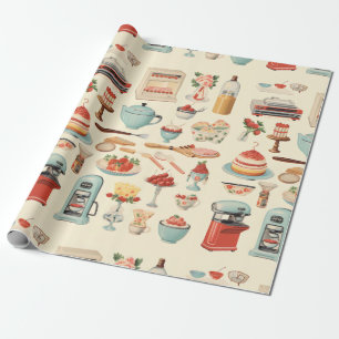 Papier Cadeau Gâteaux et ustensiles de cuisine rétro