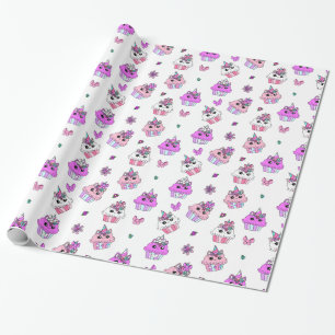Papier Cadeau Gâteaux Licorne Fille Anniversaire Rose et Violet