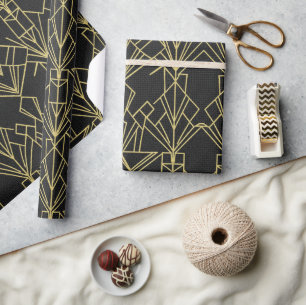 Papier Cadeau Gatsby Noir et Or Art Déco