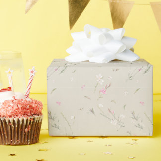 Papier Cadeau Gaura Aquarelle Florale Ivoire Douce
