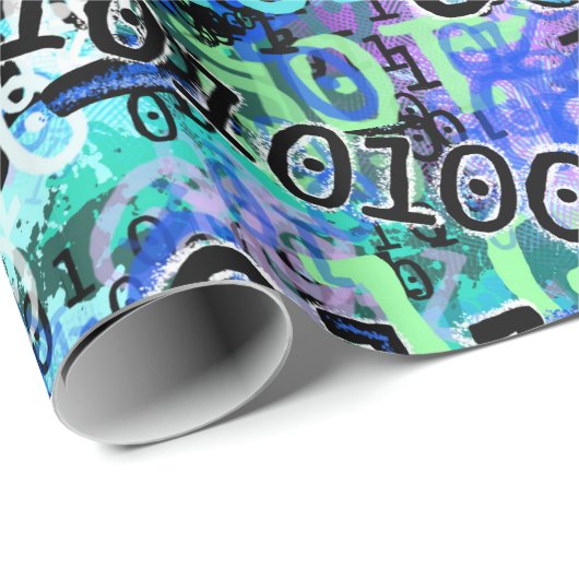 Papier Cadeau Geek de code binaire (Coin rond)