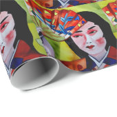 Papier Cadeau geisha japonaise avec ventilateur peinture d'art o (Coin rond)