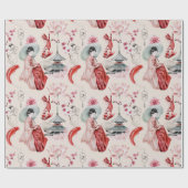 Papier Cadeau Geisha oriental, Poisson koi, Pagode japonaise (Plat)