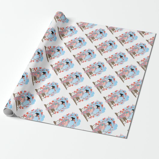Papier Cadeau Geisha près de sakura (Déroulé)