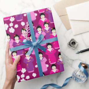 Papier Cadeau Geishas orientaux en kimono traditionnel