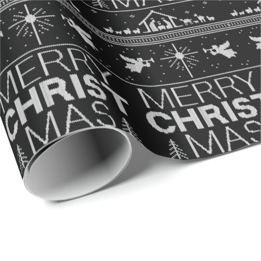 Papier Cadeau Génial Joyeux Chandail de Noël Knit Christian Jesu (Coin rond)