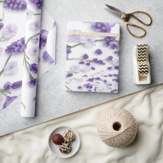 Papier Cadeau Gentle Lavender Flower Pattern on White Background