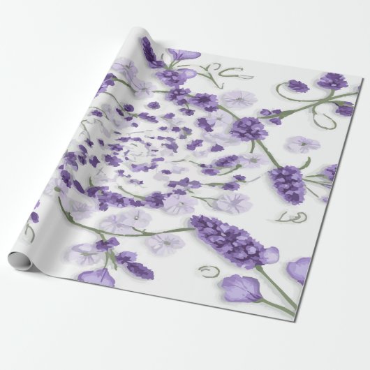 Papier Cadeau Gentle Lavender Flower Pattern on White Background (Déroulé)