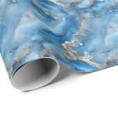 Papier Cadeau Géode Bleu & Or (Coin rond)