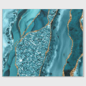 Papier Cadeau Géode d'agate de l'océan sarcelle et or élégant (Plat)