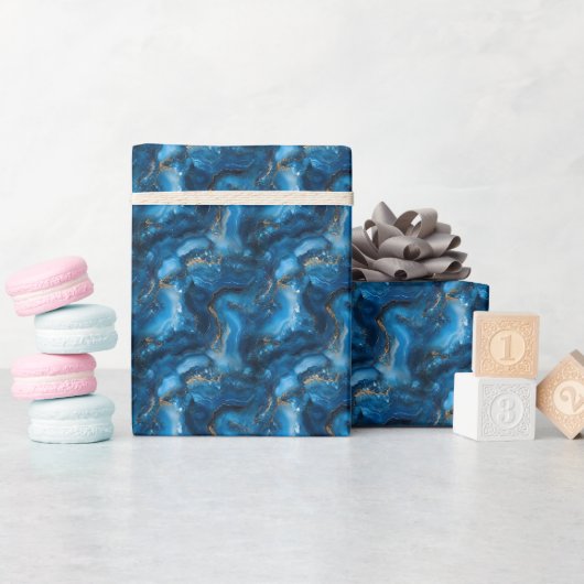 Papier Cadeau Géode de marbre bleu et or (Baby Shower)