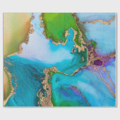 Papier Cadeau Geode faux or bleu violet agate aquarelle chic (Plat)