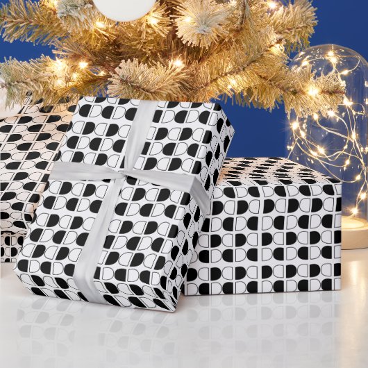 Papier Cadeau Geometric Black and White Half Circle (Vacances)
