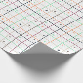 Papier Cadeau Geometric Grid Pattern with Scattered Hearts (Coin)