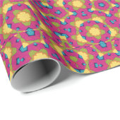 Papier Cadeau Geometric Kaleidoscopic Mandala Yellow and Pink (Coin rond)
