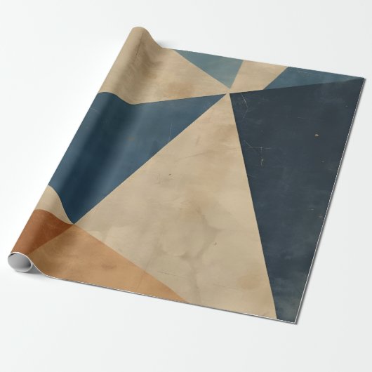 Papier Cadeau Geometric Pattern in Blues, Tans, and Rust (Déroulé)