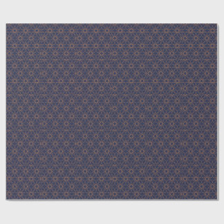 Papier Cadeau Géométrie d'étoile quintuple en Indigo et Cuivre e