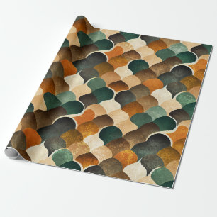 Papier Cadeau Géométrie rétro Art Déco en or chaud et vert