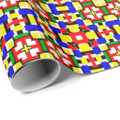 Papier Cadeau Géométrie rouge, jaune, noir, bleu et vert (Coin rond)