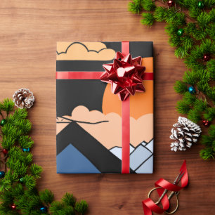 Papier cadeau géométrique du coucher de soleil de 