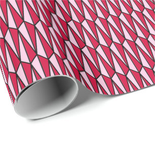 Papier Cadeau Géométrique du milieu du siècle, rouge rose et ros