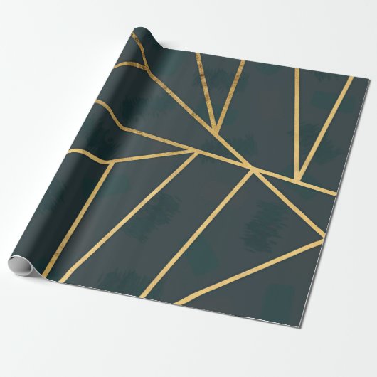 Papier Cadeau Géométrique moderne Gold Green Brusch (Déroulé)