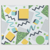 Papier Cadeau Géométrique verte et jaune inspirée de Memphis (Plat)