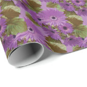 Papier Cadeau Gerbera Daisies papier d'emballage vert à sauge vi (Coin rond)