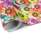 Papier Cadeau Gerbera fleurie colorée (Coin rond)