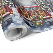 Papier Cadeau German Shepherd Christmas Red Truck Holiday (Coin rond)