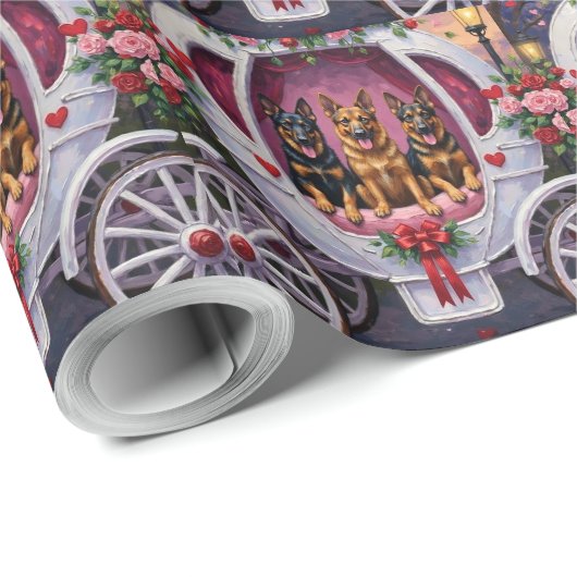 Papier Cadeau German Shepherd Dog Valentine's Day  (Coin rond)