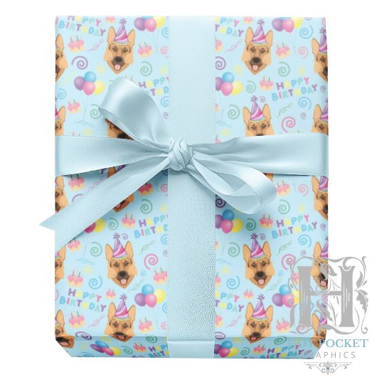 Papier Cadeau German Shepherd Wrapping Paper in Blue 
