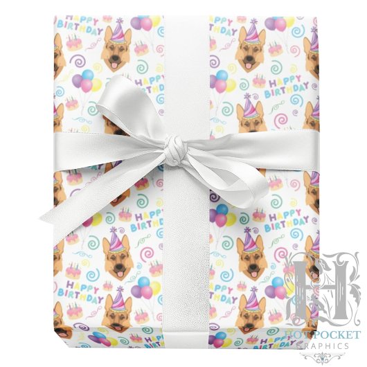 Papier Cadeau German Shepherd Wrapping Paper in White 
