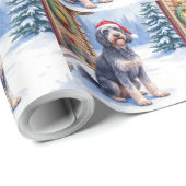 Papier Cadeau German Wirehaired Pointer Snowy Lodge Santa Hat (Coin rond)