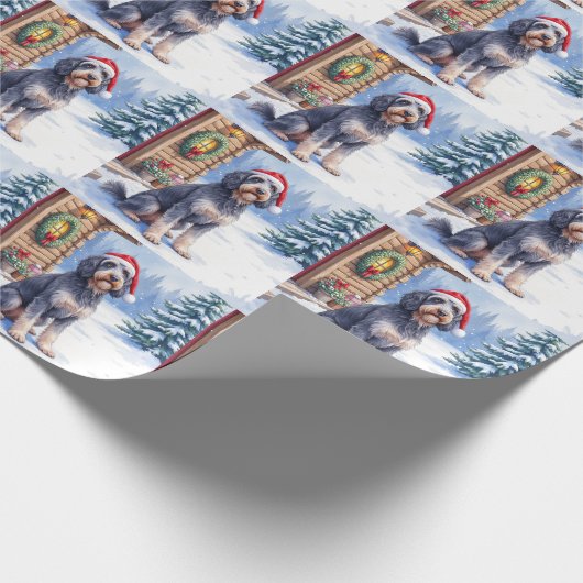 Papier Cadeau German Wirehaired Pointer Snowy Lodge Santa Hat (Coin)