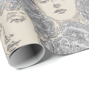 Papier Cadeau Gibson filles Victorian femme gris motif de pêche