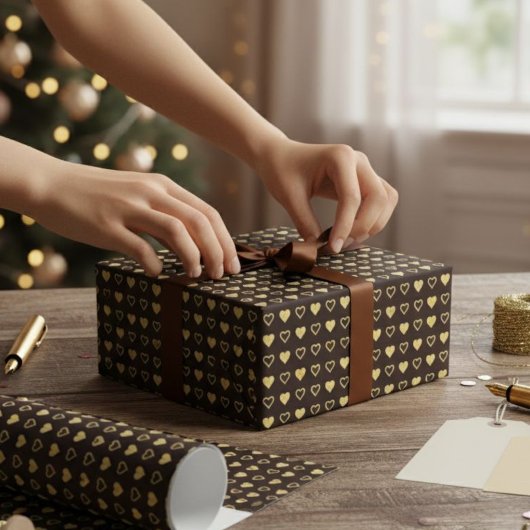 Papier Cadeau Gift package, wrapping paper with gold foil effect