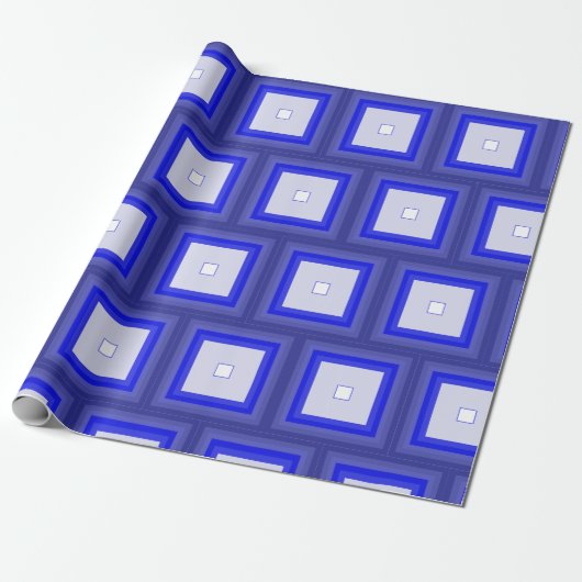 Papier Cadeau Gift wrap - Concentric Squares in Blue Tones (Déroulé)