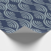 PAPIER CADEAU GIFT WRAPPING PAPER BLUE JAPANESE WAVE PATTERN (Coin)